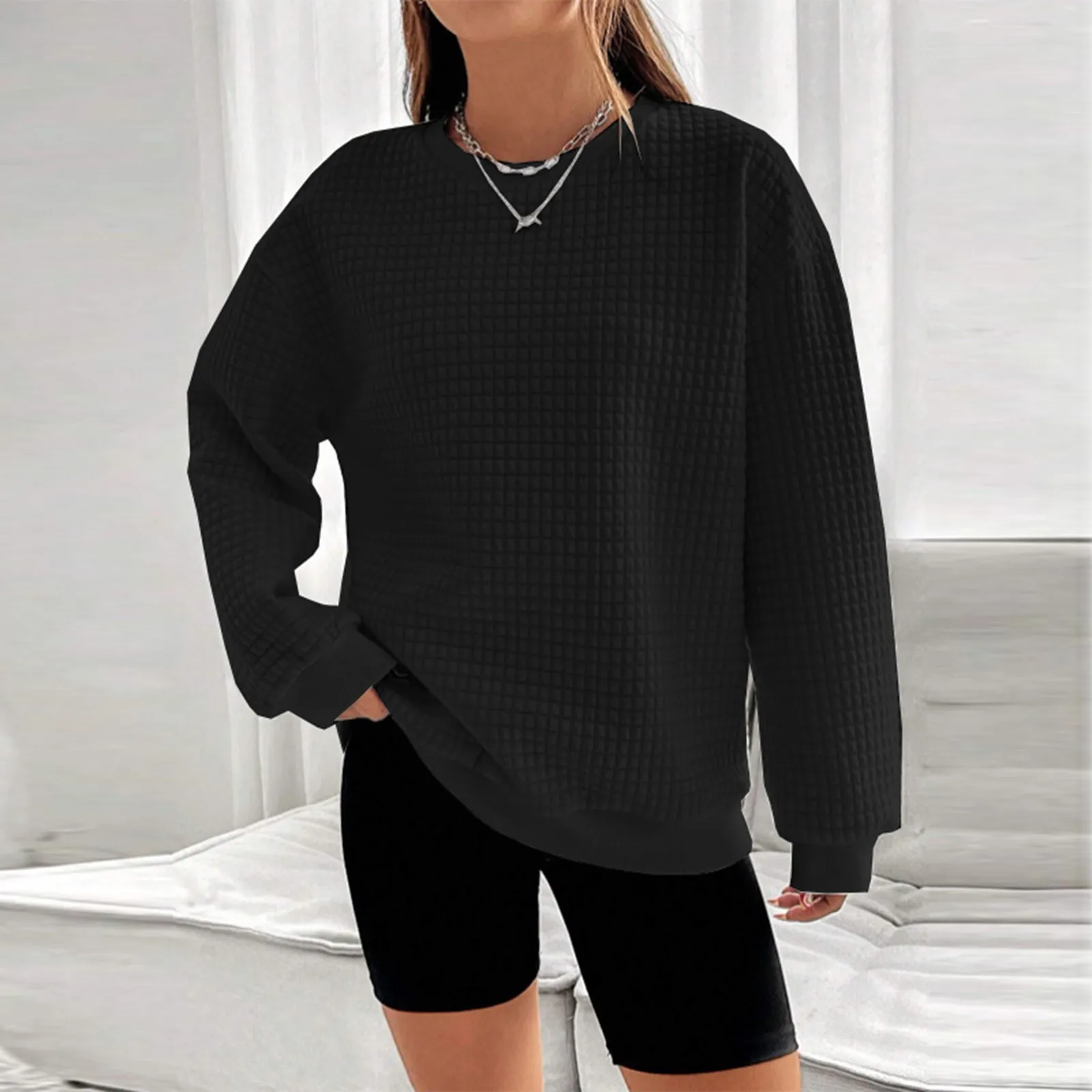 

Loose Fit Casual Crew Neck Sweatshirt 2024 Plus Size New Long Sleeve Shoulder Sleeve Hoodies Solid Plain Pullover Juniors