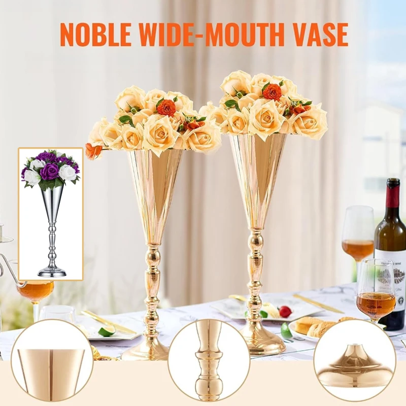 

1PC Metal Trumpet Vase Elegant European Style Wedding Centerpiece Dual Use As Flower Stand and Candle Holder for Table Decor