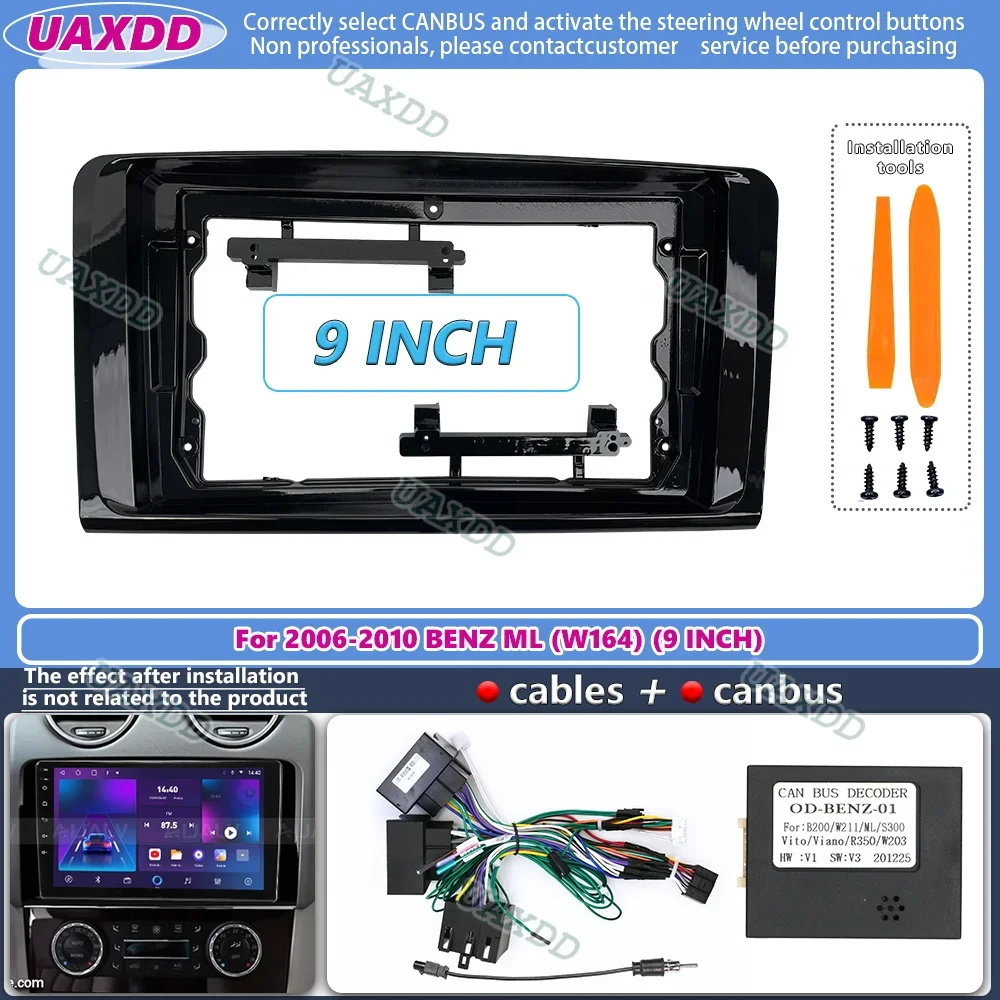 

9 inch car radio installation frame with canbus suitable for Mercedes Benz ML W164 2006-2010 cable video harness adapter Android