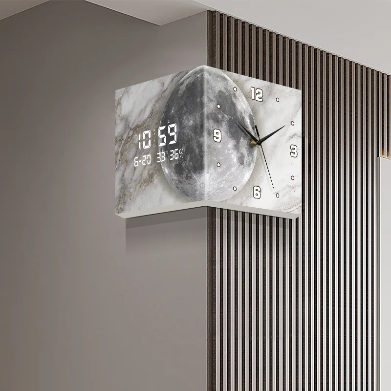 

Living room corner double-sided wall clock creative clock wall lamp moon corner clock free