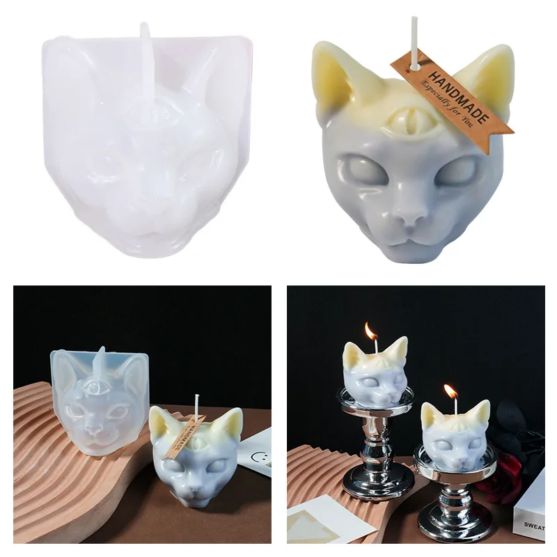 Three-Eye Cat Aromatherapy Candle Silicone MolddiyCross-Border Halloween Creative Decoration Dark Cat Candle Ornaments