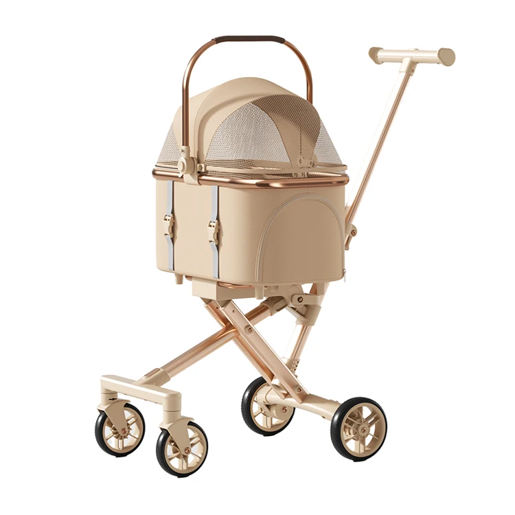 Black/Khaki/Beige Detachable Foldable Aluminum Alloy High Carbon Steel Oxford Cloth Pet Cat Dog Stroller For Small Medium Pets