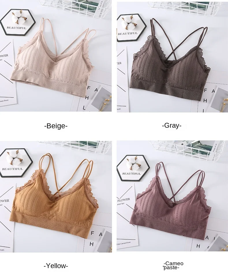 New Women Lace Bras Top Comfortable Bralette Solid Color Sexy Underwear Vest Female Hollow Out Wireless Lingerie Seamless Bra