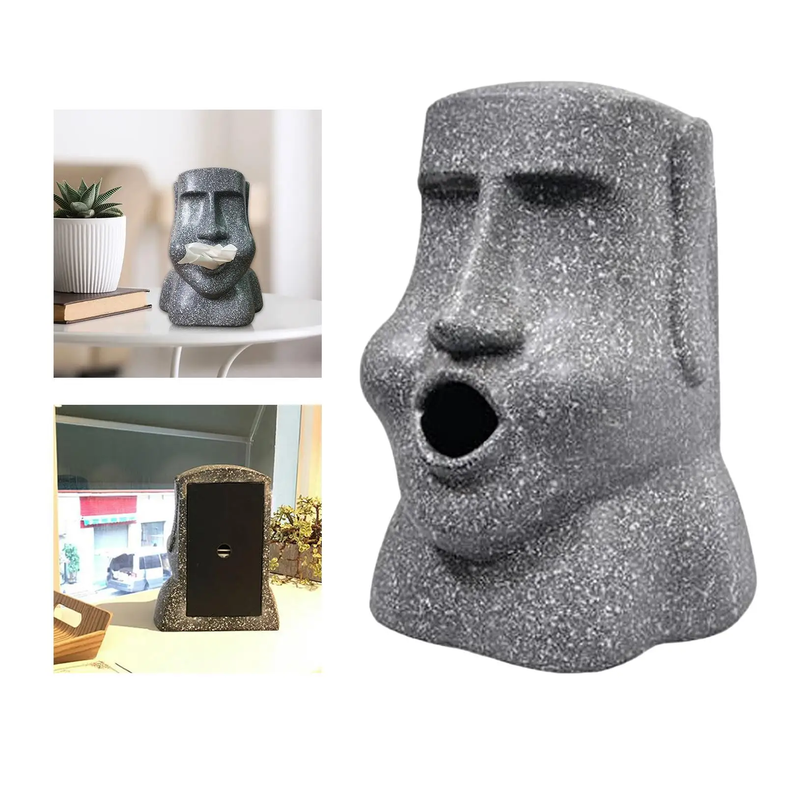 Tissue Box Holder, Moai Sculpture 3D Stone Statue Figure for Living Room