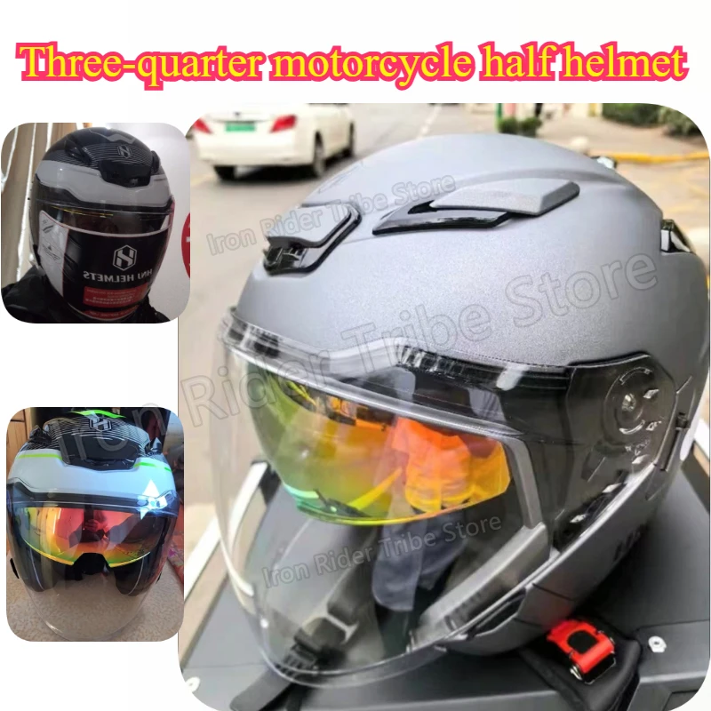 DOT Approved Open Face 3/4 Motorcycle Helmet, Dual Lens Sun Visor Unisex Moto Helmet for Men Women Scooter Bike