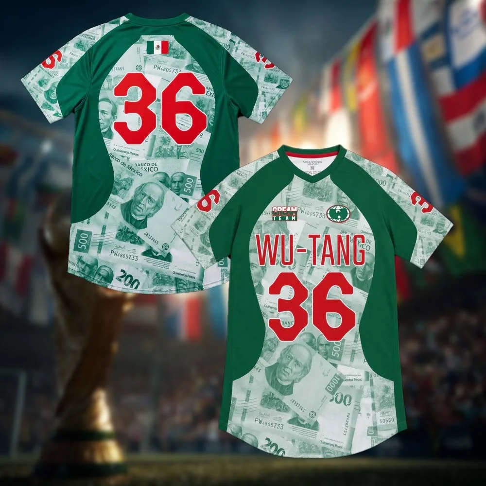 Wu-Tang #36 Brazil Real Banknote 3D Print Soccer Jersey Men Short Sleeve Front Back Printed Football Fan Shirt Family Clothing