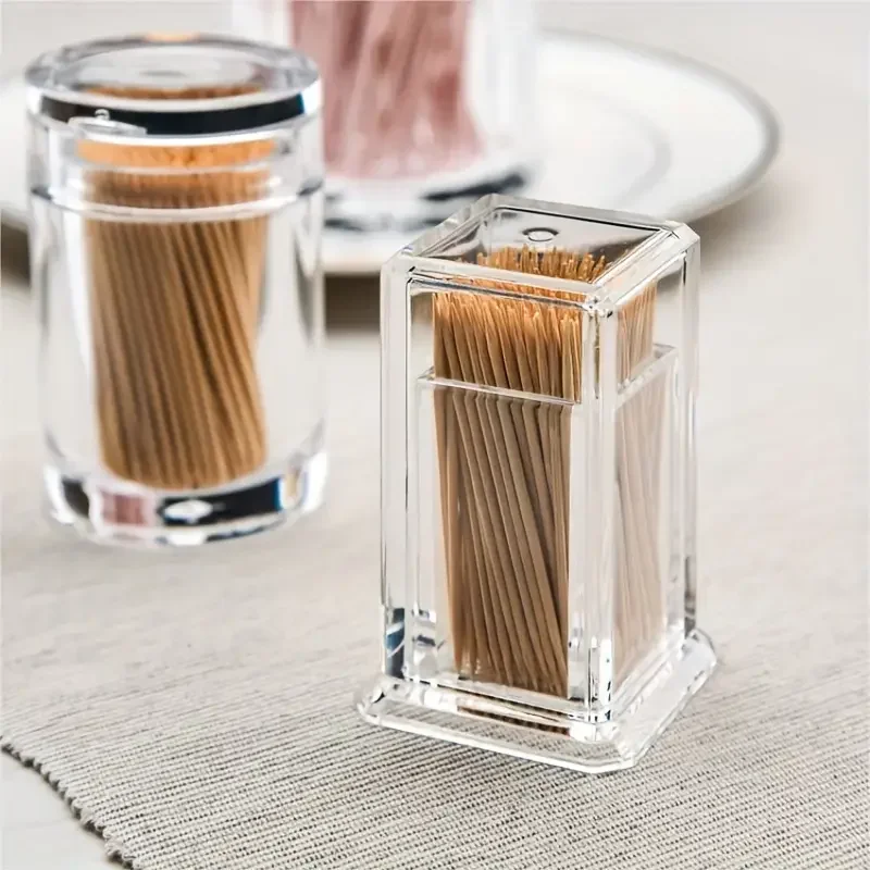 Square Toothpick Cotton Swab Storage Boxes Transparent Toothpick Box Thickened Acrylic Home Living Room Tooth Pick Holder