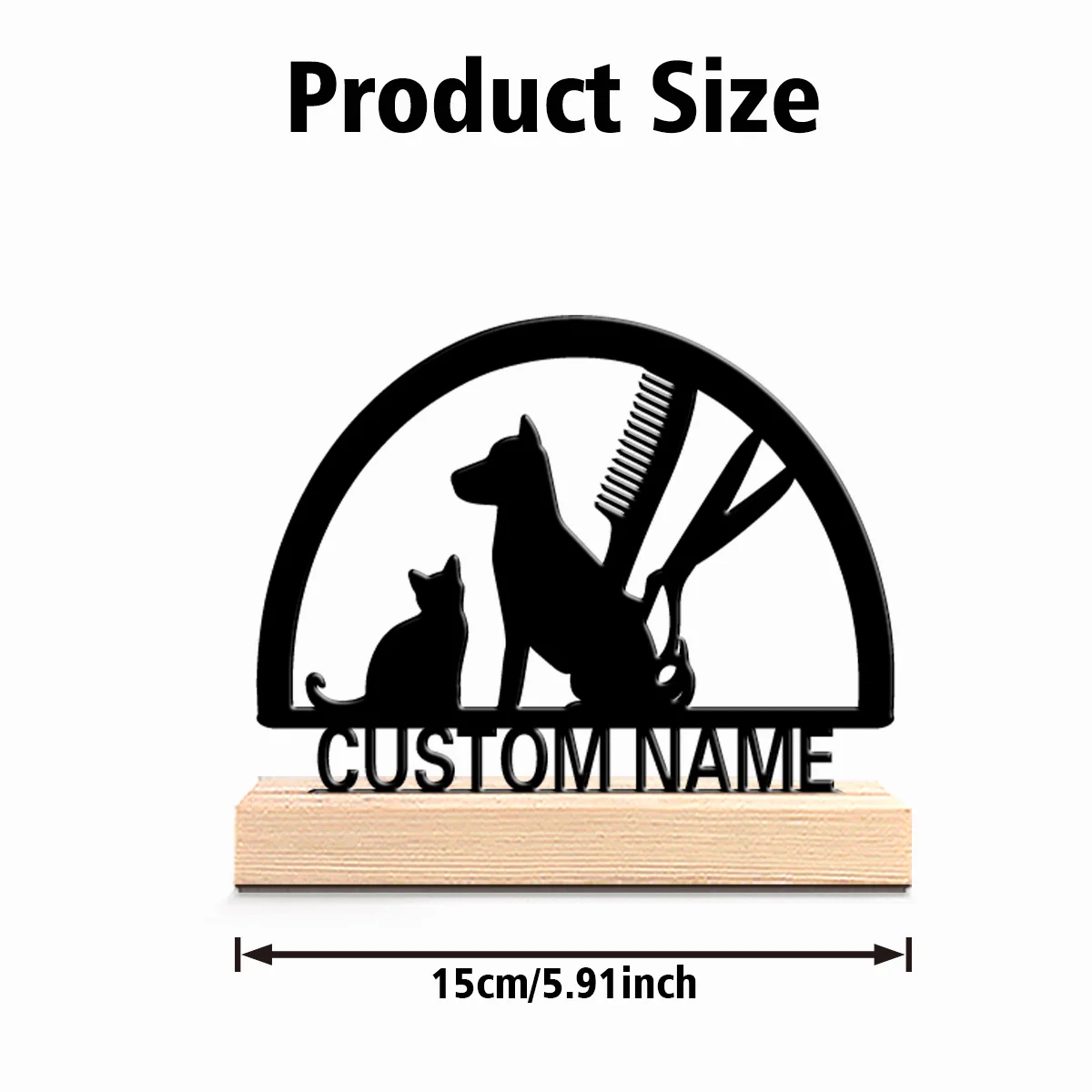 1pc Fun Personalized Custom pet grooming Metal Statues Wooden Base Bar Decor for Kitchen Dining Room Modern Rustic Themes