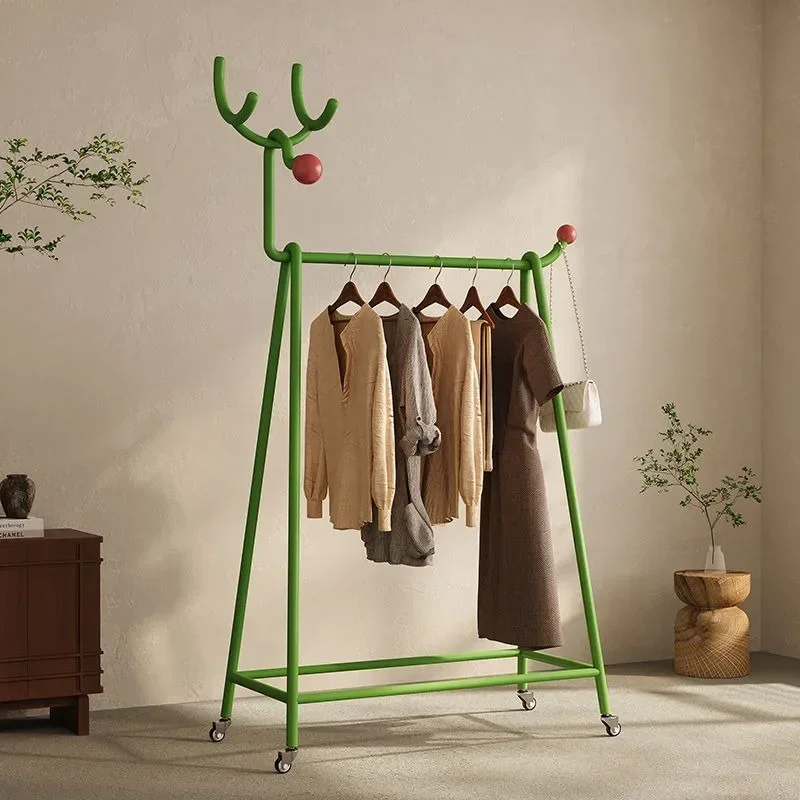 

Ins Net Red Christmas Elk Home Multifunctional Wheel Art Floor Bedroom Balcony Clothes Hanger Cute Clothes Drying Rack
