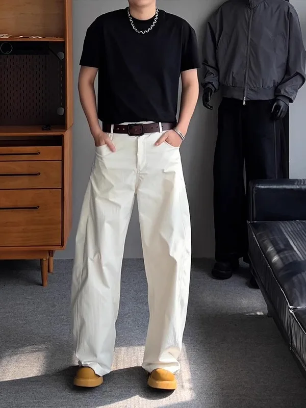 

Cleanfit White Curved Blade Men's Summer Thin Work Pants Ice Silk Loose Wide Leg Casual Trousers Straight Cut mid Waist Zipper