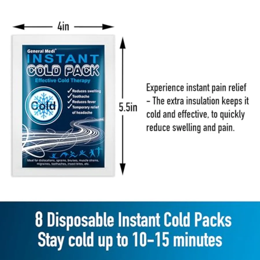 General Medi Instant Ice Cold Pack Disposable Cold Therapy Ice for Pain Relief, Swelling, Inflammation, Sprains, Toothache for