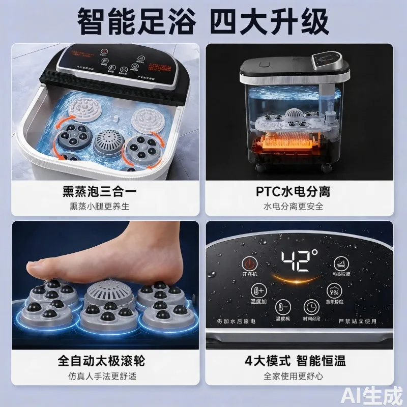 Electric Foot Bath Bucket, Constant Temperature Heating Massage Spa Basin, Intelligent Automatic Foot Soaking Tub For Home - view 4