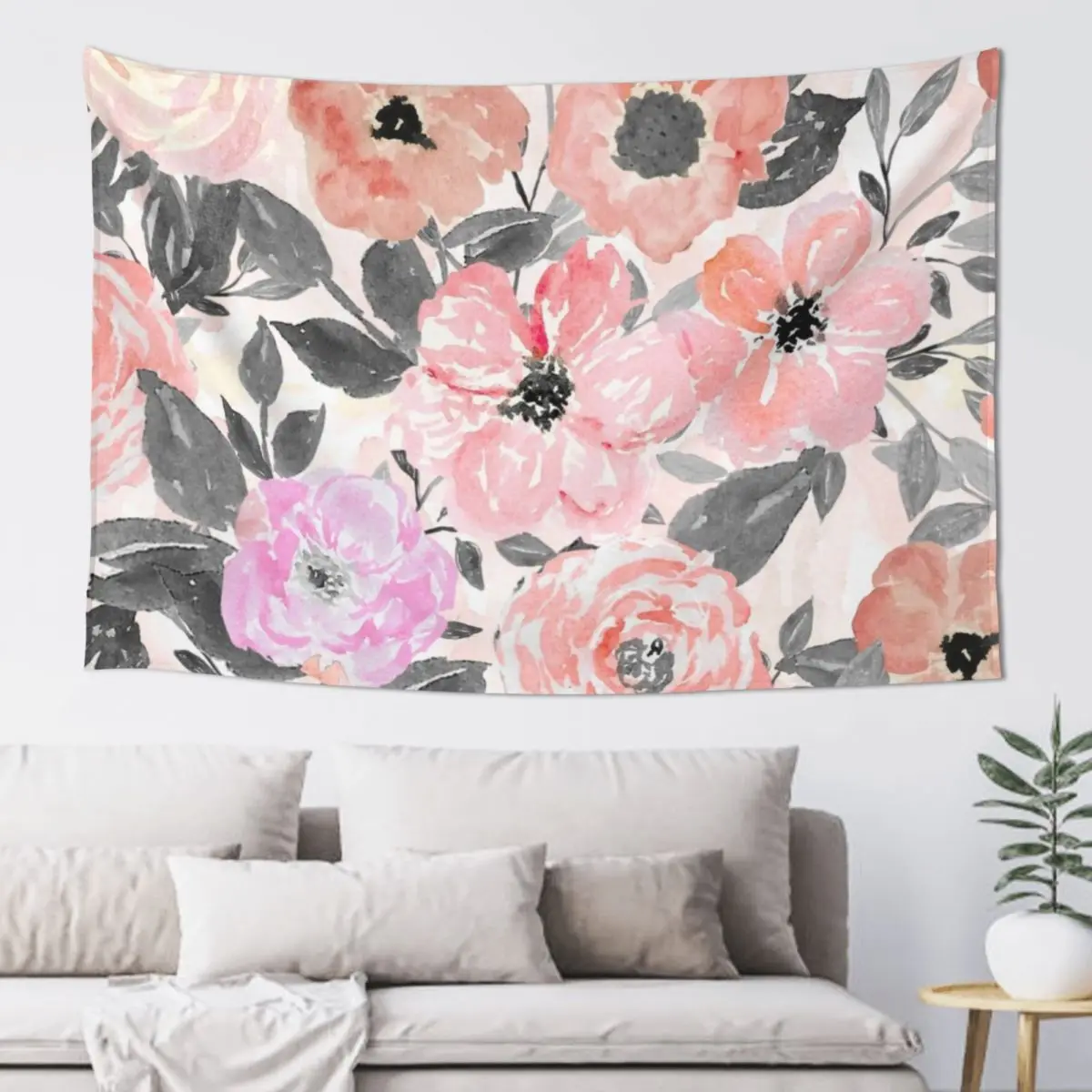 

Elegant simple watercolor floral Tapestry Aesthetic Room Decor Korean House Decorations Tapestry