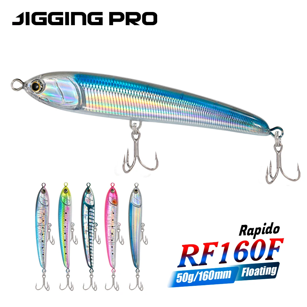 

JIGGIING PRO Rapido Плавающая рыболовная приманка-карандаш Topwater Walk The Dog Surface Bait 160 мм 50 г Воблер Bass Искусственная жесткая приманка