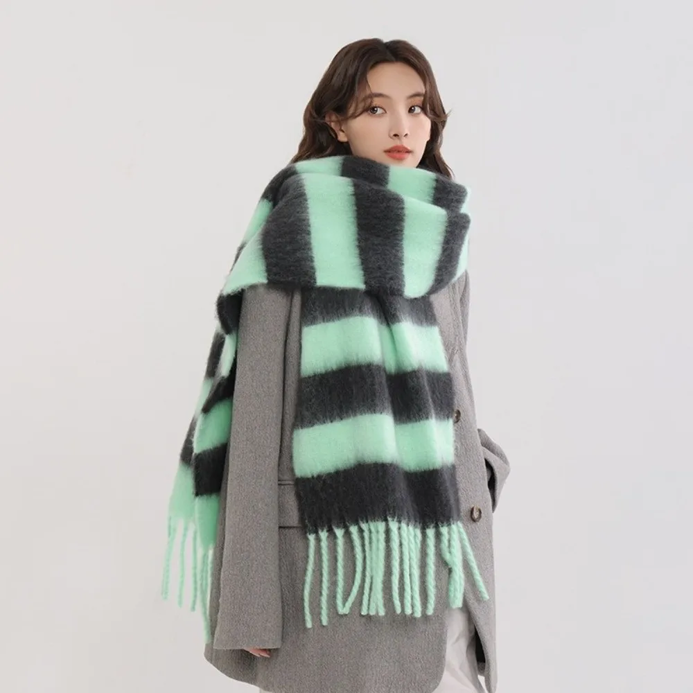 

Модный кашемировый шарф с длинными кисточками, толстый ветрозащитный, сохраняющий тепло, морозостойкий, зимний, пашмина