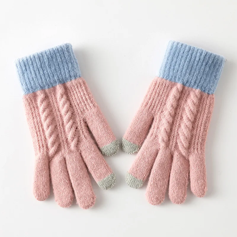 قفازات حرارية شتوية للرجال والنساء، مبطنة بالصوف السميك، قفازات ركوب الدراجات كابل محبوكة كاملة الأصابع تعمل باللمس #5