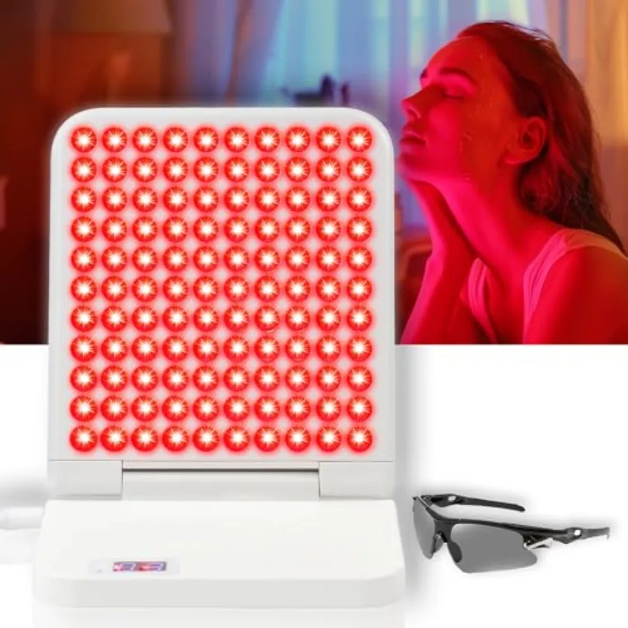 

Red Light Therapy Lamp 110 Tri-Chip LEDs Foldable Portable Table Lamp 660nm Red and 850nm Near Infrared NIR Timer 110-240V Face