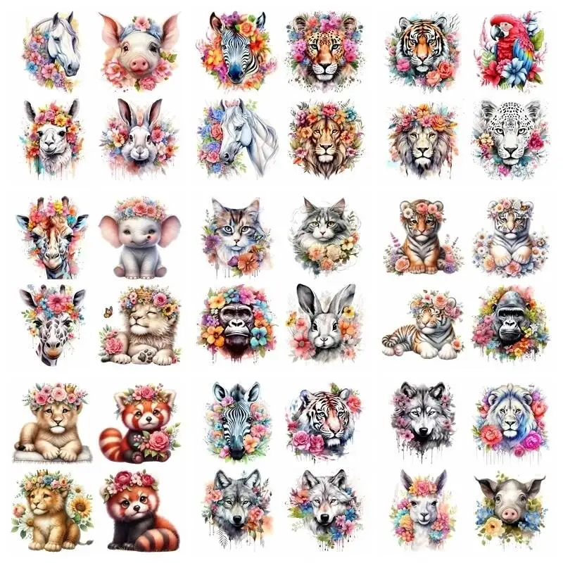 

Набор животных, тигров, мультяшных цветов, термопресс, аксессуары с принтом, нашивка, теплопередача, сделай сам, наклейка для украшения детской одежды