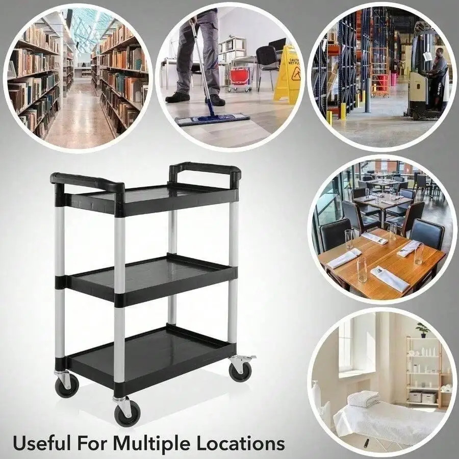Nilight 3-Tier Utility Cart Heavy Duty Rolling Service Cart with Locking Wheels Storage Organizer for Garage Home Workshop Commercial