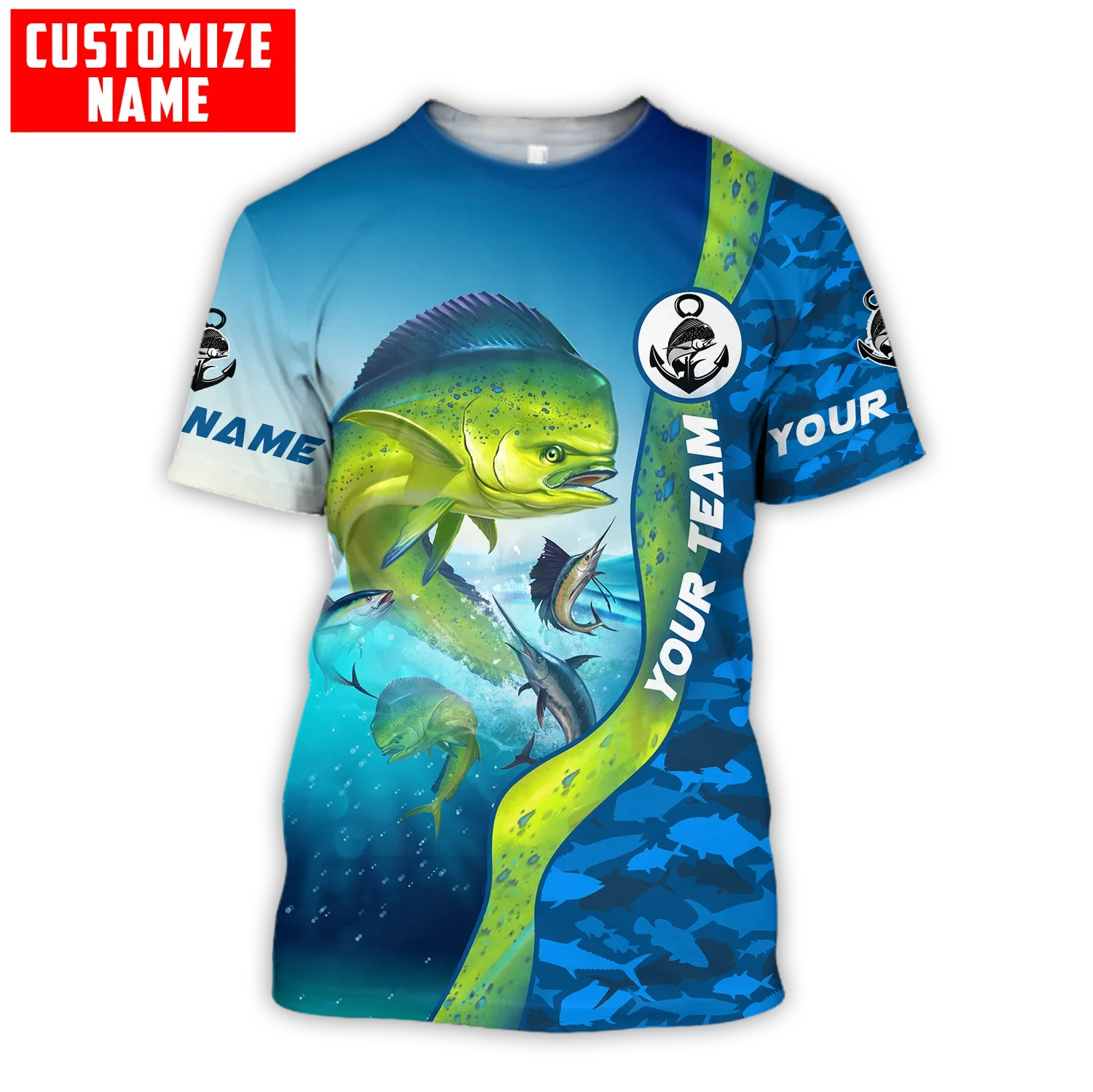 Custom name Mahi-mahi fishing scales 3D Printing Mens t shirt Summer Fashion Unisex Short sleeve T-shirt Casual Tee tops TX243