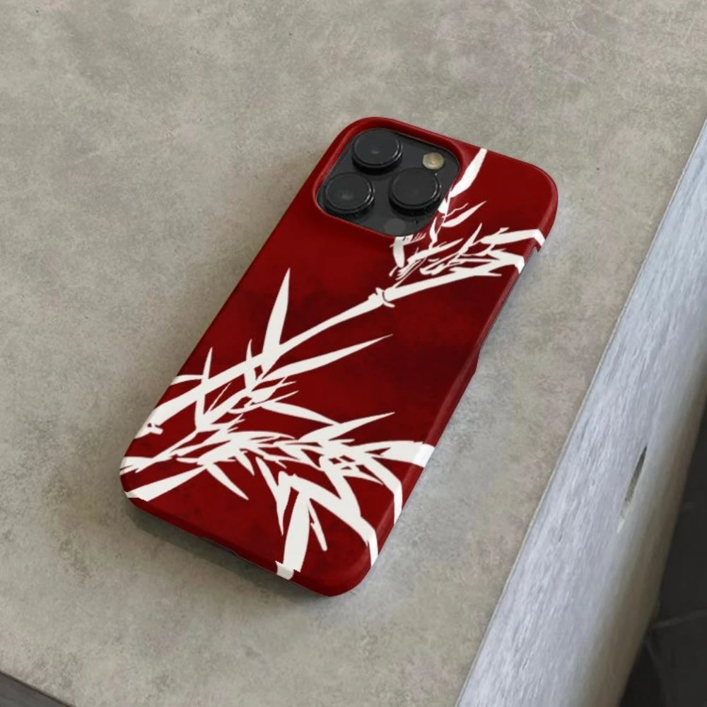 النمط الصيني الأحمر الخيزران نمط الرجعية الجمالية قضية الهاتف آيفون 17 16 15 14 11 12 13 برو ماكس الهواء زائد الغطاء الخلفي