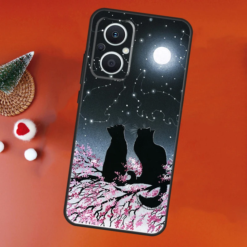 Black Cat Face Kitty Funda For OPPO Reno 5Z 4Z 2Z 8T 4 5 6 7 8 Lite 10 Pro OPPO Find X6 Pro X2 X3 X5 Lite Case