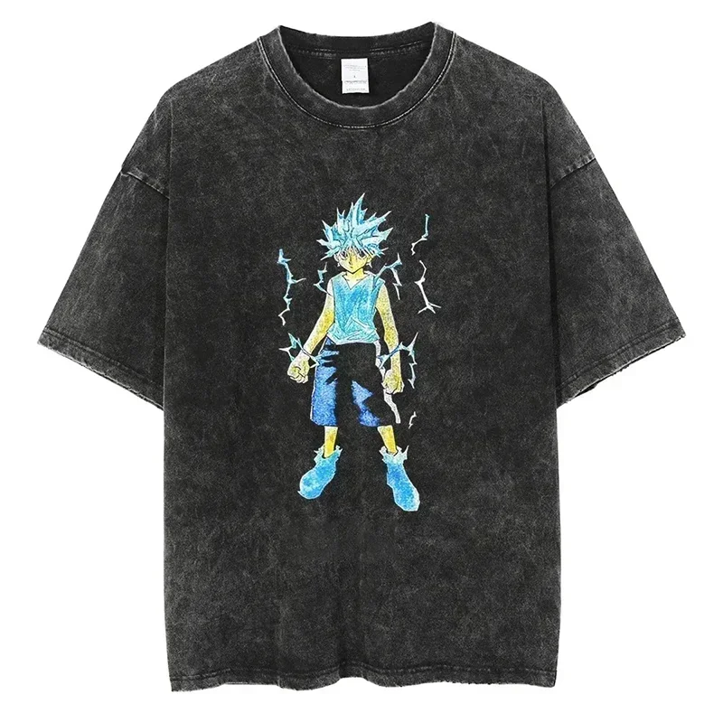 

Japan Anime Print Oversize Cotton Mens Vintage TShirt Streetwear Harajuku Summer Black Short Sleeve Shirt Cotton Tops Tees
