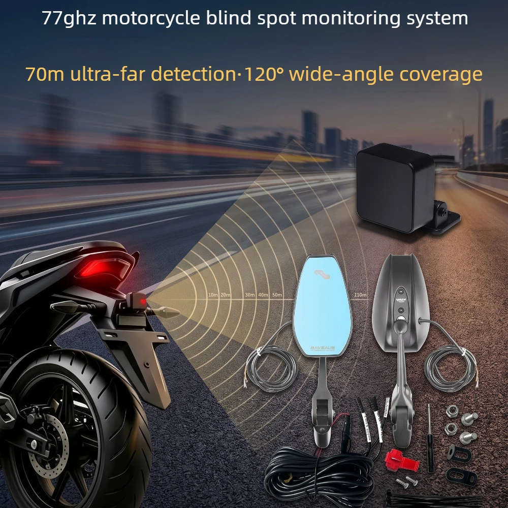 Blind Spot Monitoring System for Motorcycles Millimeter-Wave Radar with a Detection Range of 70 Meters