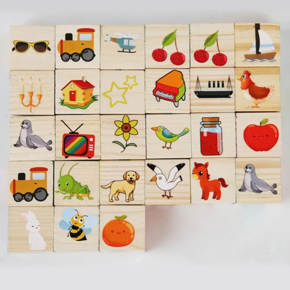 Erkenntnis lernen Holzbausteine Früherziehung Alphabet und Zahlen Buchstaben Kognitives Spielzeug Cartoon Motorik