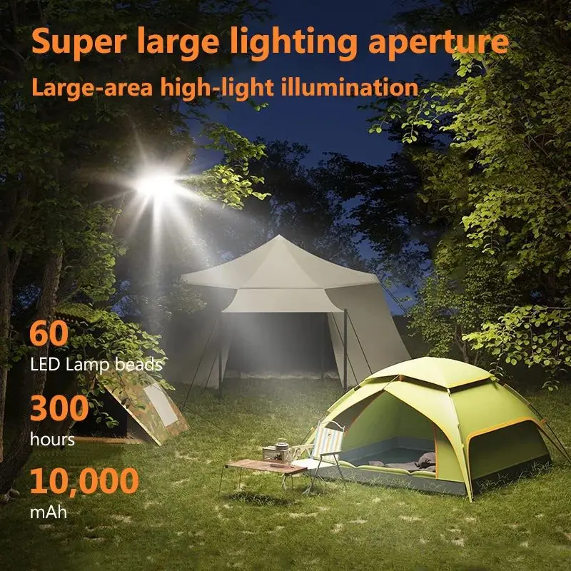 LED Tent Light Rechargeable LED Camping Light Outdoor Handheld Light Strong Light with Magnet Zoom 10000mAH Portable Torch Tent