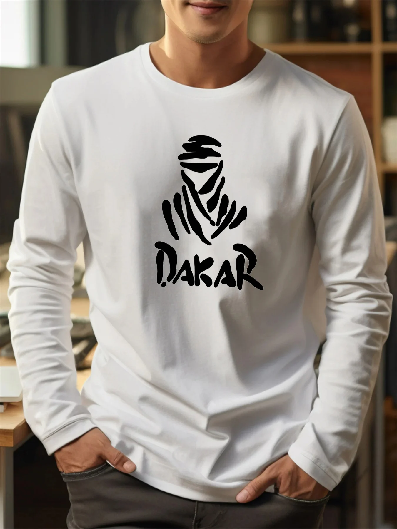 100% cotton men's long sleeved round neck loose letter patte
