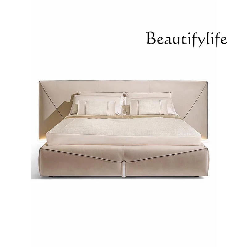light luxury matte leather envelope bed modern simple master bedroom double bed high-end widescreen bed