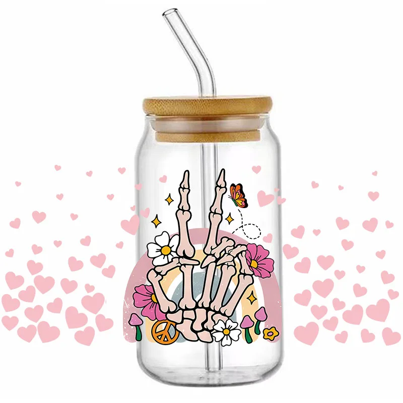 Anti Valentine Day Heart UV DTF Wrap Transfer Sticker 16Oz Glass Cup Sticker Print Waterproof Clear Smooth Diy Easy To Use