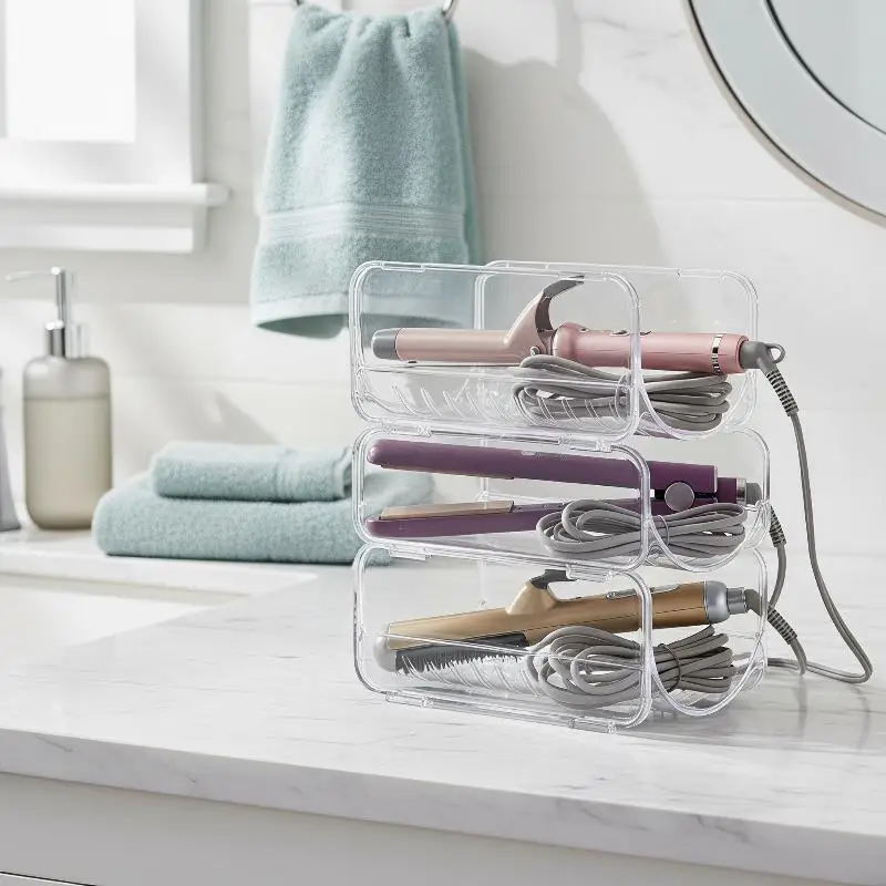 Transparent Hair Styling Tool Storage Rack Stackable Curling Iron Straightener Holder For Bathroom Vanity Counter Hair Organizer