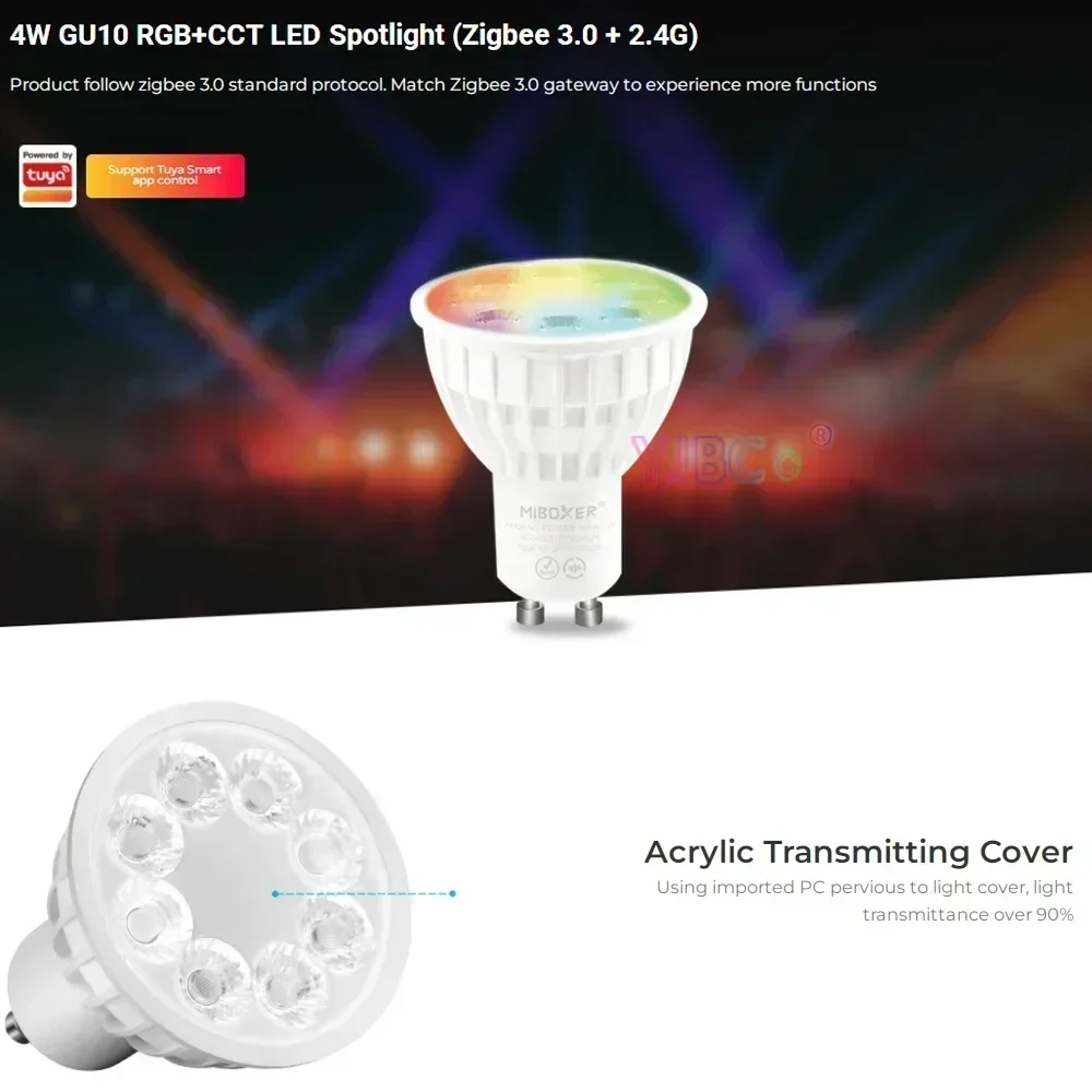 Miboxer 4W GU10 Smart LED Spotlight RGB+CCT Light Bulb 2.4G switch/Zigbee 3.0 Remote/APP/DMX512/Voice Control AC 110V-220V