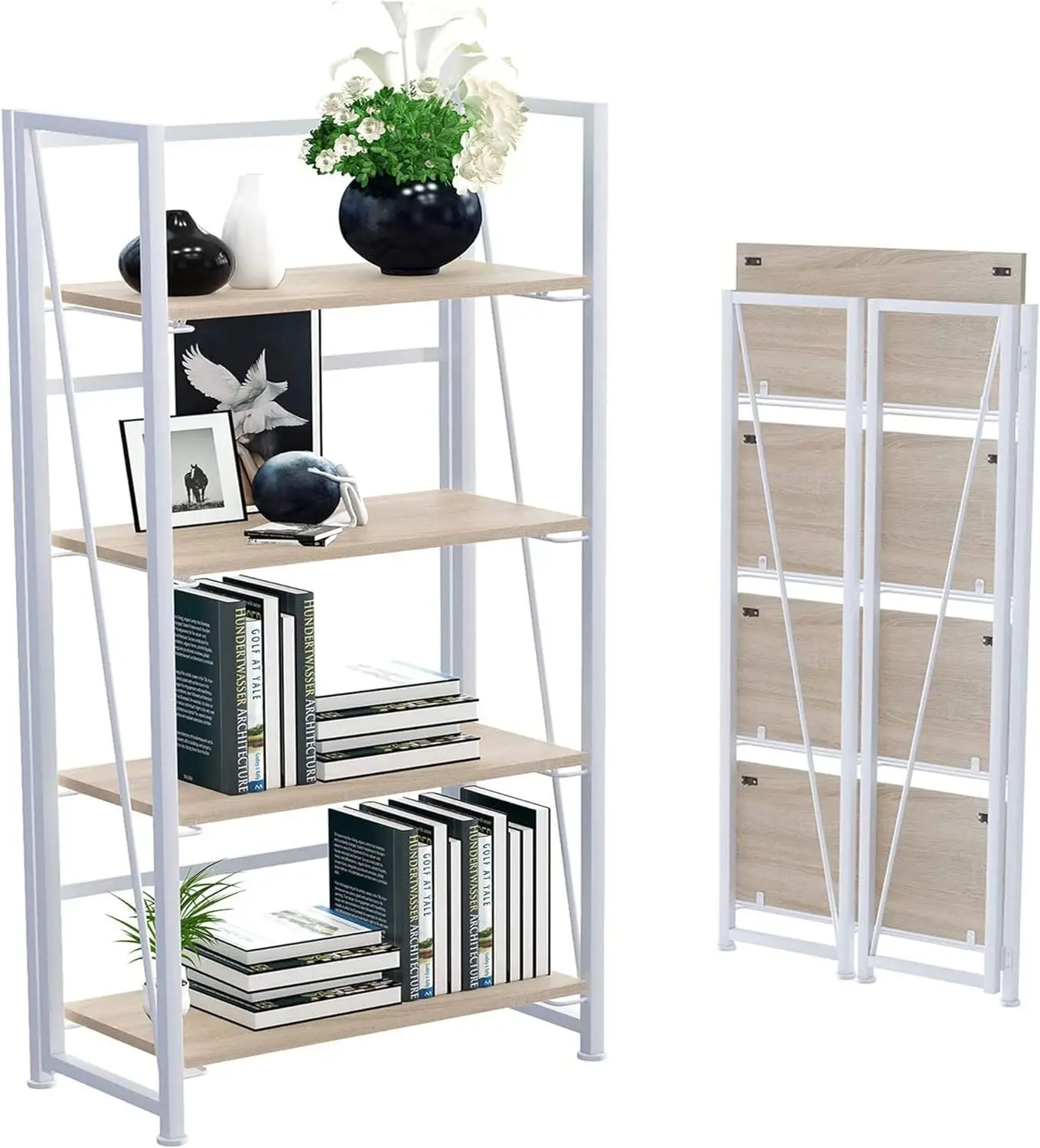 

Folding Bookshelf Storage Shelves 4 Tiers Vintage Multifunctional Plant Flower Stand Storage Rack Shelves Bookcase