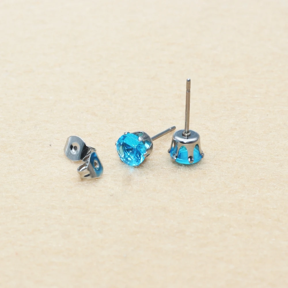 

Stainless Steel Stud Earrings Hypoallergenic 6mm Round Orange Purple Yellow Zircons Allergy Free Good Quality Brief Style