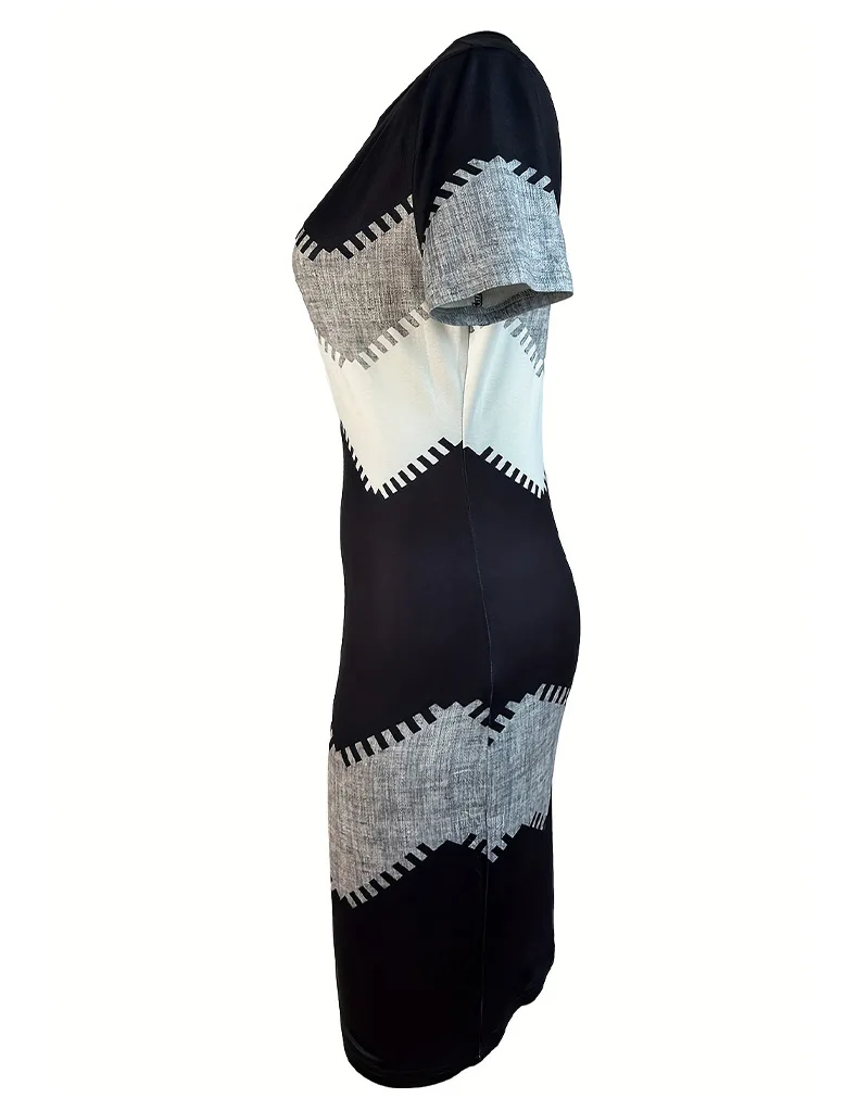 Damska Wąska Letnia Sukienka Midi z Krótkim Rękawem, Luźna, w Stylu Vintage, Seksowna, Elegancka, z Paskami 3D, Befree, Boho, Codzienna, na Imprezę