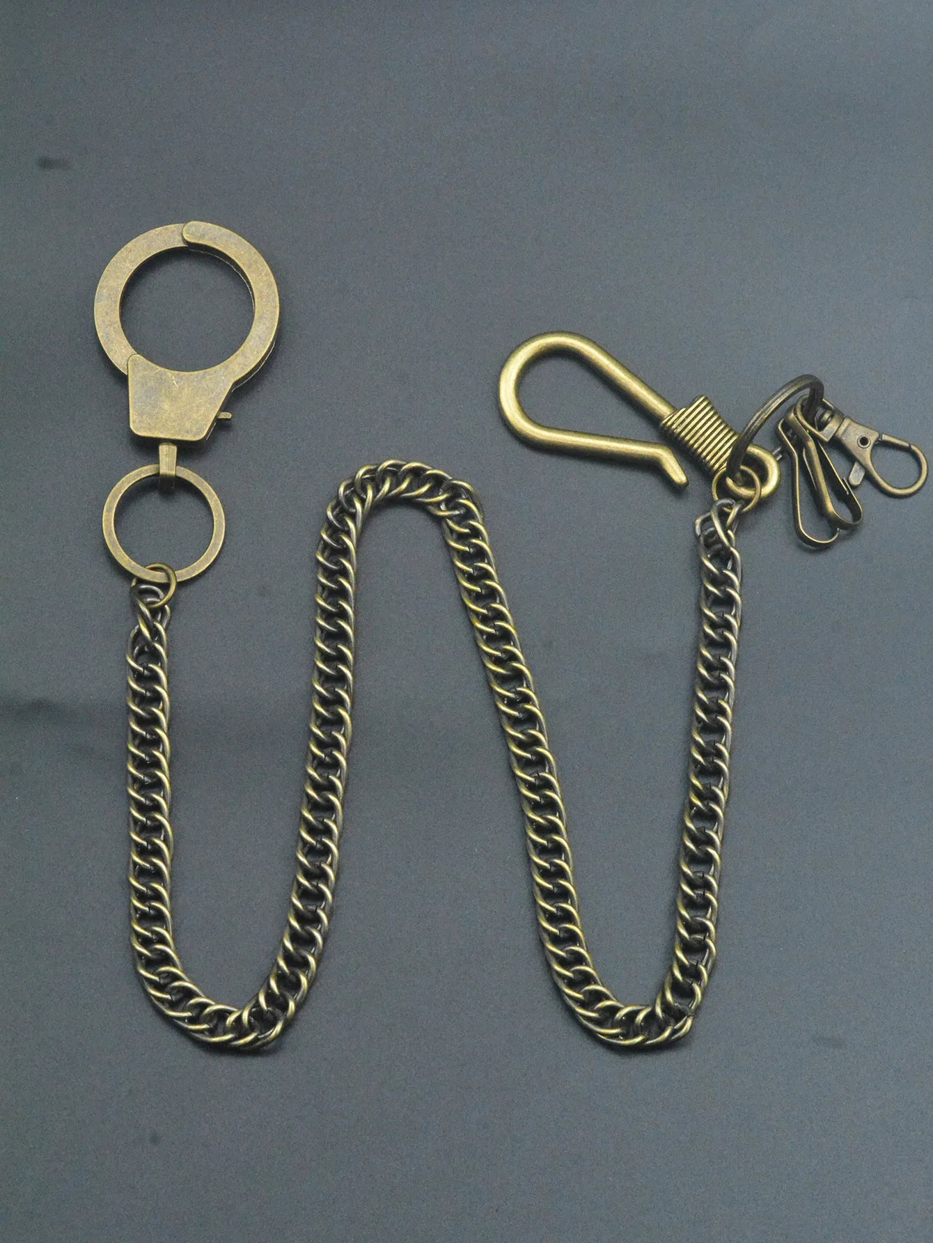 29 inch Hip pop Long Bronze Jeans biker Waist Chain Keychain 10mm curl Chain U Belt Clips  swivel  thumb handcuff