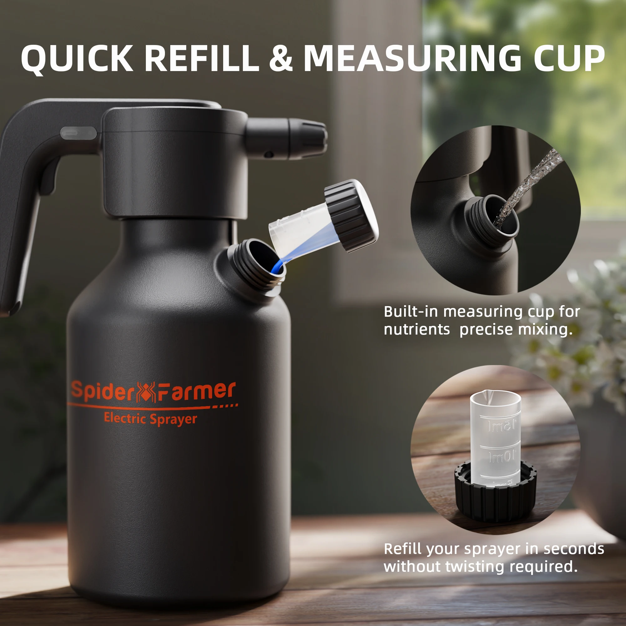 زجاجة رذاذ كهربائية سبايدر فارمر سعة 2 لتر، بخاخ نباتي قابل لإعادة الشحن من النوع C، مستر أوتوماتيكي مع كوب قياس وإعادة تعبئة سريعة