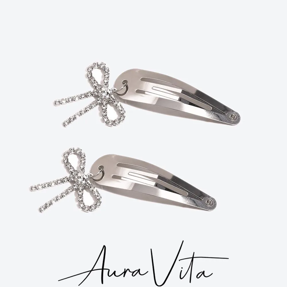 AuraVita Unique Alloy Rhinestone Bow Star Cat BB Clip 2PCS Campus Party Creative Hair Clip Set Cute Hair Accessories Wholesale