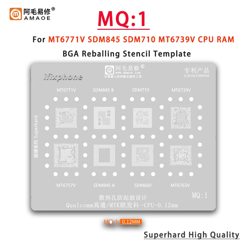 Szablon Amaoe MQ4 BGA Reballing Template Stencil For SM8350 SM8450 SM7315 SM7325 MT6833V MT6799W MT6877V RAM CPU IC Chip Tin Plant Net — zdjęcie 7