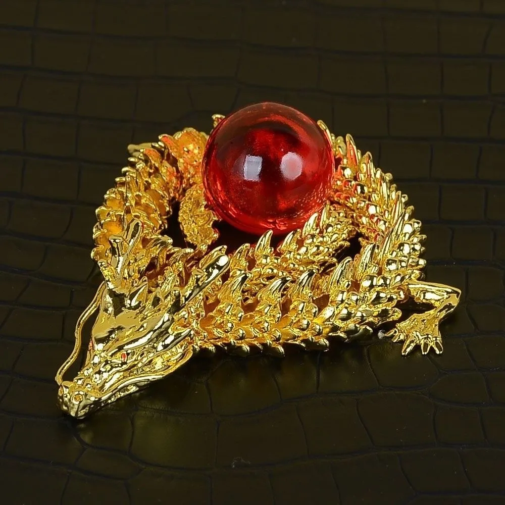 Majestic 3D Alloy Golden Dragon Statue with Movable Limb Symbol of Power and Good Luck Chinese Dragon Piece