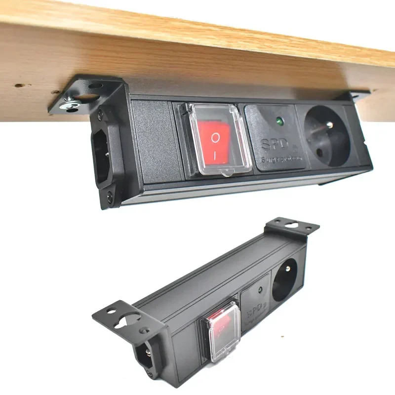 PDU power strip network cabinet rack table bottom wall socket 1-10AC French socket C14 port link with surge protection