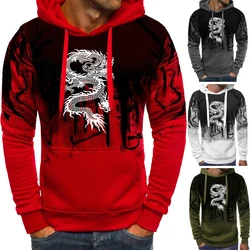 Men's Fashion Dragon Print Hoodies Casual Autumn Winter Long Sleeves Hooded Sweatshirts Outdoors Sport Tops