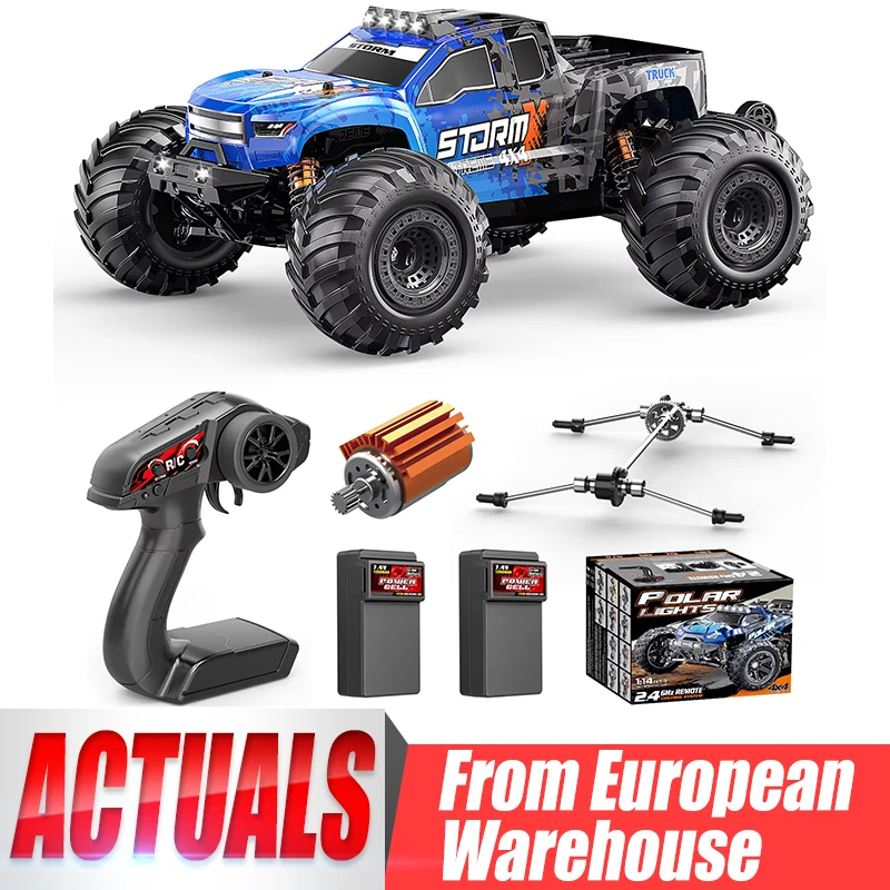Womaqu HS14302 RC Cars 1:14 All Terrain Off-Road RC Truck, 4WD Fast Remote Control Car 40 KM/H, 4X4 Waterproof Monster Truck with 2×1300mAh Batteries, Metal Shocks, 6 LED Headlights, RTR RC Vehicle