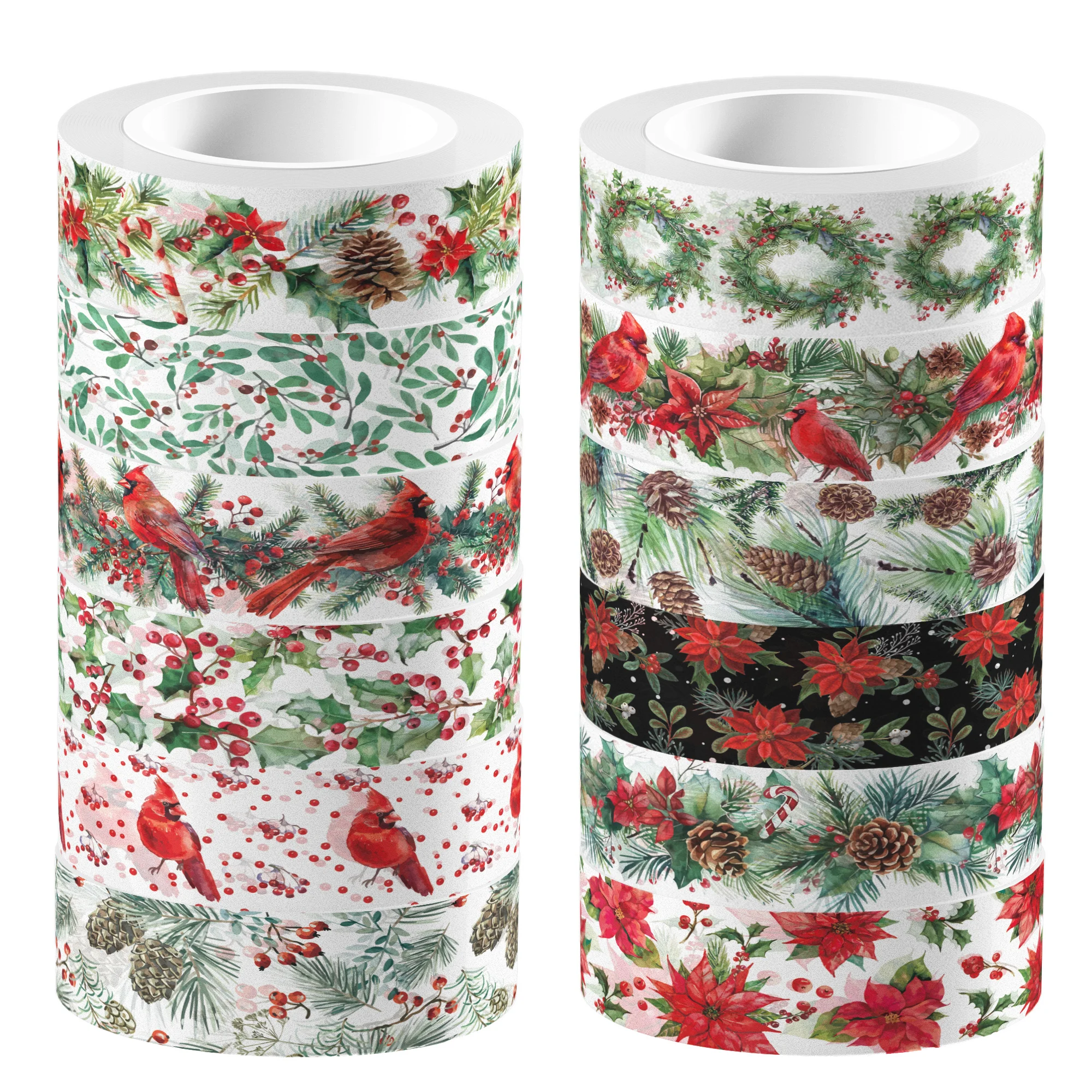 12 Rolls Red Flower and Bird Pattern  Masking Washi Tape Party Handbook Label Sticker for Scrapbooking Diary Journal