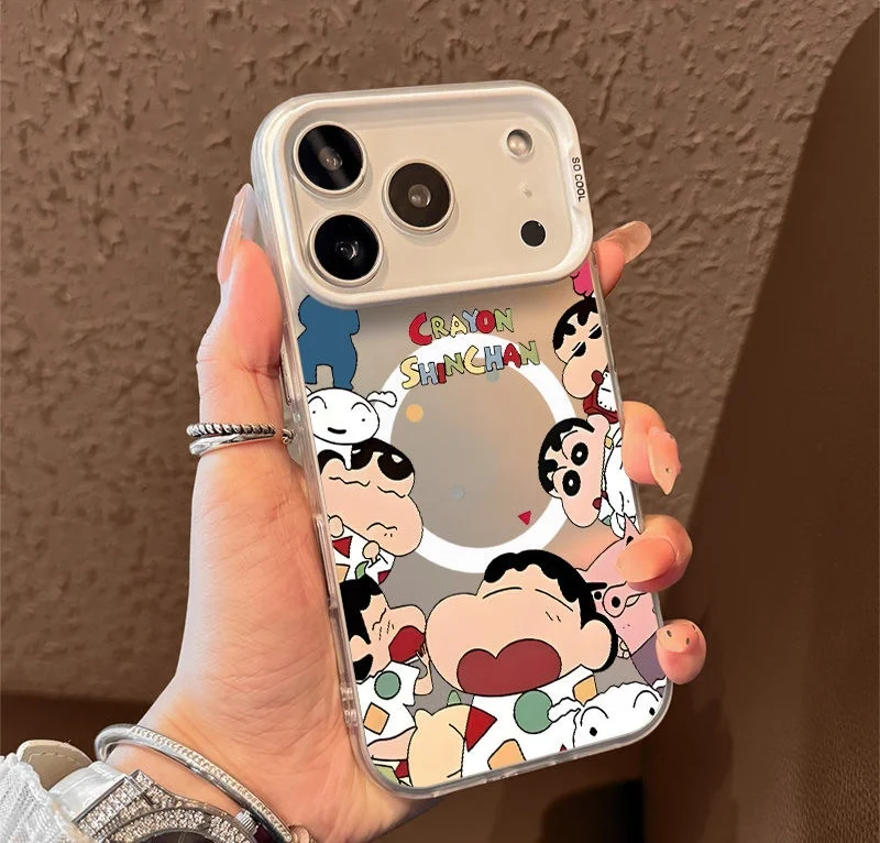 เคสโทรศัพท์ไร้สายลายการ์ตูน 3 มิติ น่ารัก ชินจัง บุริบูริเซมอน สำหรับ iPhone 13 14 11 12 15 16 Pro Max ฝาปิดแม่เหล็กตลกๆ ﻿