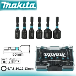 Makita E-18035 Hexagonal Handle Magnetic Sleeve 6-Pcs Set 1/4''In Resistant Sleeve Electric Screwdriver Bit Power Tools Accessor