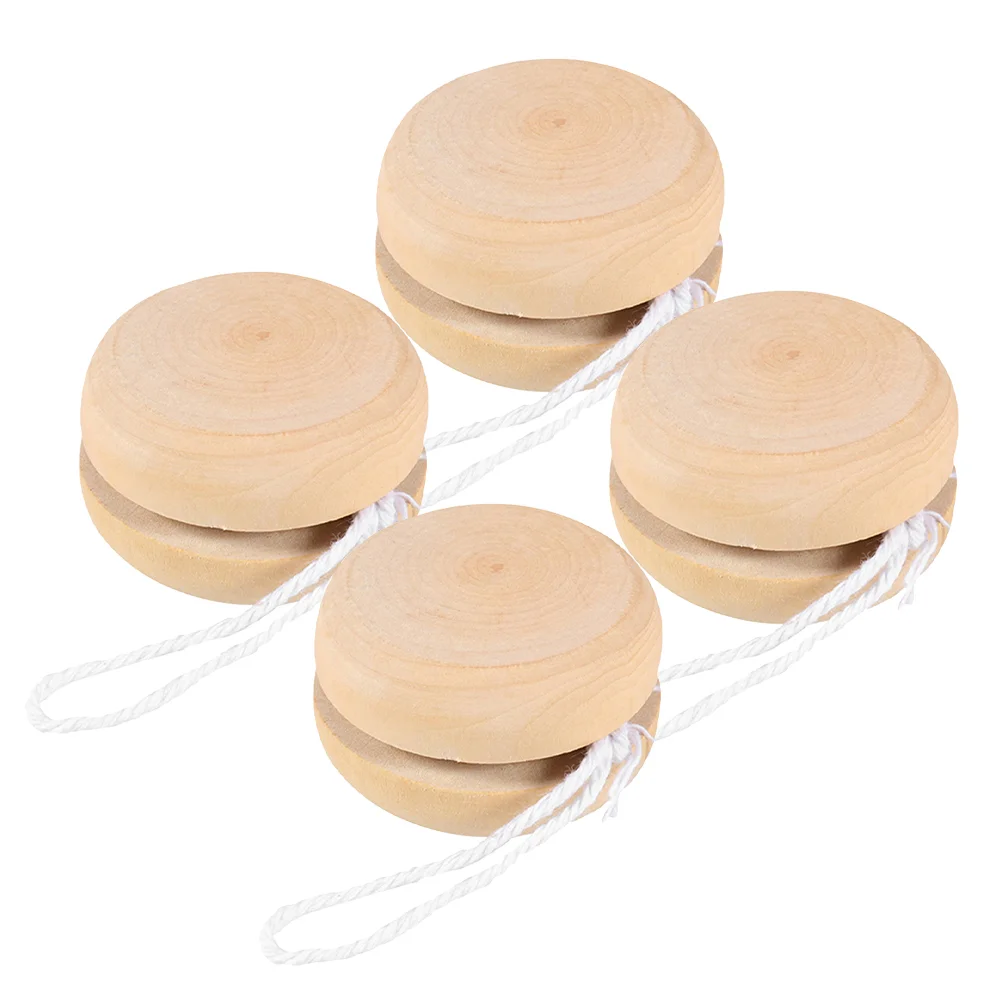 

4 Pcs Toy Yo-Yo Unfinished Balls Cognitive Playthings Blank Wooden Graffiti Khaki Toddlers